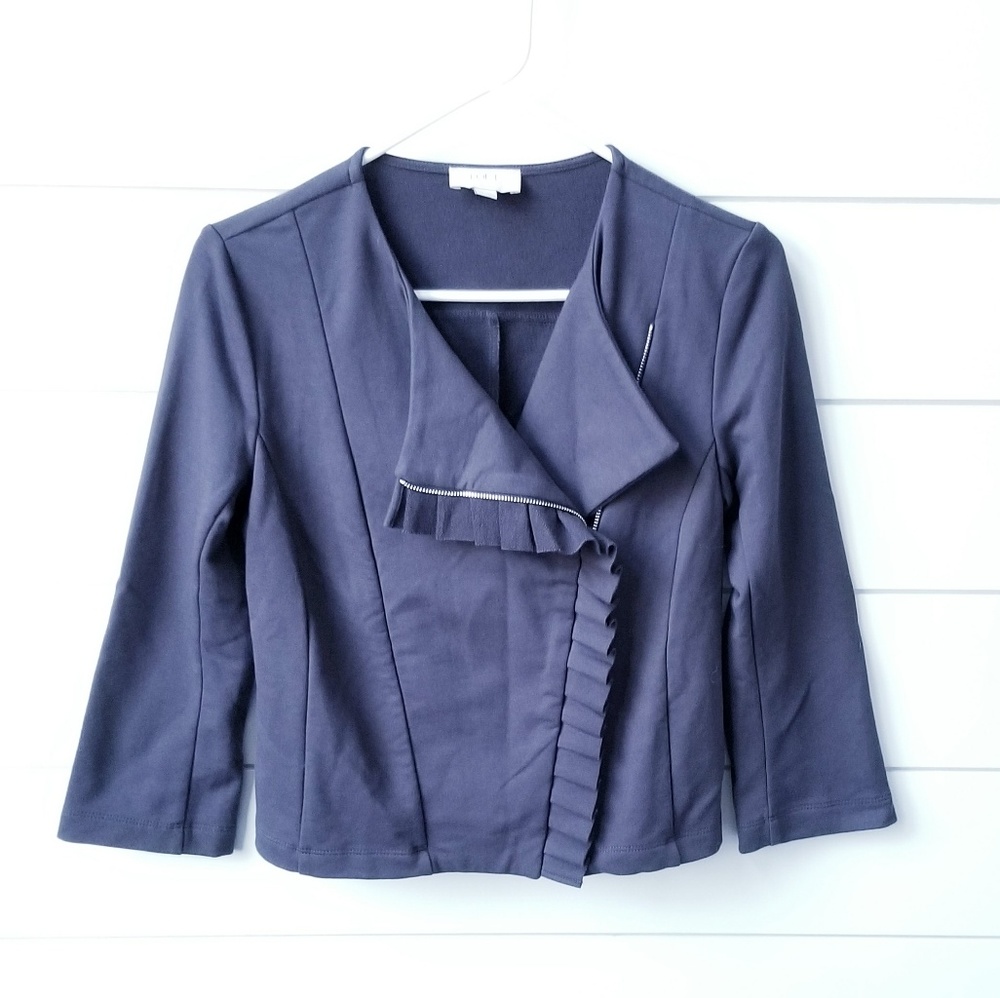 Loft outlet petite Moto busines ruffle blazer zip
